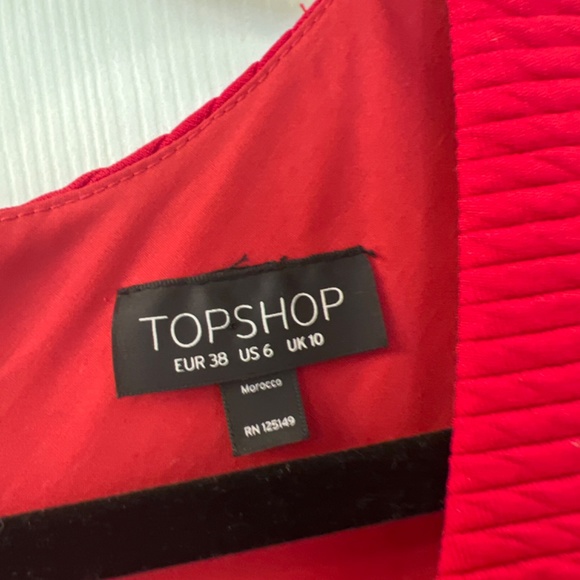 Topshop Red V-Neck Mini Dress Size 6 - Picture 2 of 5